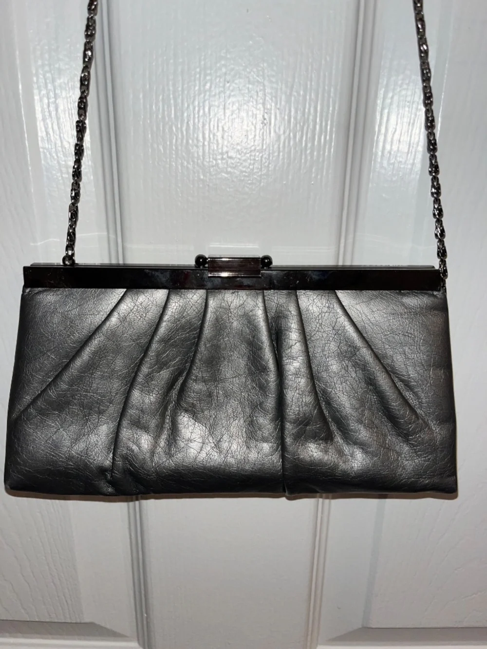 Silver Fancy Purse Clutch Metal Strap